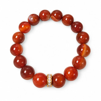 12 mm Carnelian Bracelet with Zirconia Gold-Tone Stainless Steel Spacer 12 mm Carnelian Bracelet with Zirconia Gold-Tone Stainless Steel Spacer