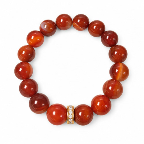 12 mm Carnelian Bracelet with Zirconia Gold-Tone Stainless Steel Spacer 12 mm Carnelian Bracelet with Zirconia Gold-Tone Stainless Steel Spacer