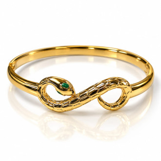 Gold Stainless Steel Snake Design Bangle Bracelet – Green Zirconia