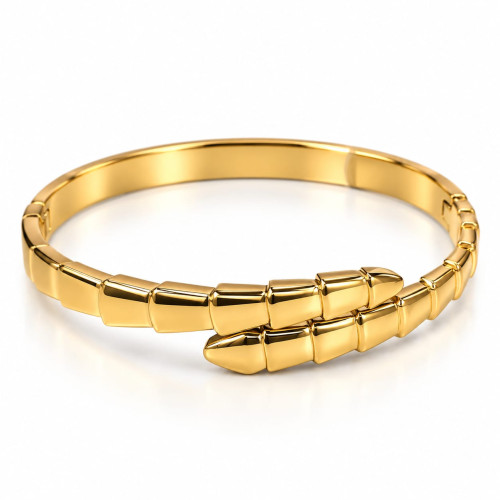 Gold-Tone Stainless Steel Snake-Inspired Bangle – Modern Statement Bracelet Gold-Tone Stainless Steel Snake-Inspired Bangle – Modern Statement Bracelet