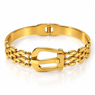 Gold-Tone Stainless Steel Belt Buckle Bangle Bracelet