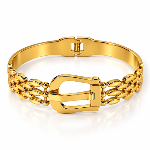 Gold-Tone Stainless Steel Belt Buckle Bangle Bracelet Gold-Tone Stainless Steel Belt Buckle Bangle Bracelet