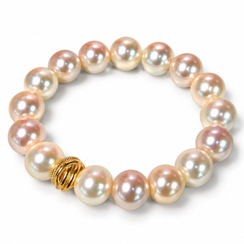 12 mm Majorica Style Pearl Bracelet with Gold-Tone Spacer Charm 12 mm Majorica Style Pearl Bracelet with Gold-Tone Spacer Charm