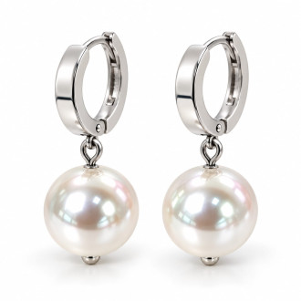 12 mm White Majorica Style Pearl Drop Earrings with Silver-Tone Stainless Steel Clasps