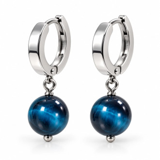 10 mm Blue Tiger’s Eye Earrings with Silver-Tone Stainless Steel Leverback Clasps