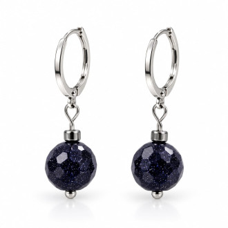 10 mm Faceted Blue Goldstone Earrings with Silver-Tone Stainless Steel Leverback Clasps