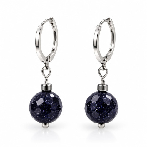 10 mm Faceted Blue Goldstone Earrings with Silver-Tone Stainless Steel Leverback Clasps 10 mm Faceted Blue Goldstone Earrings with Silver-Tone Stainless Steel Leverback Clasps
