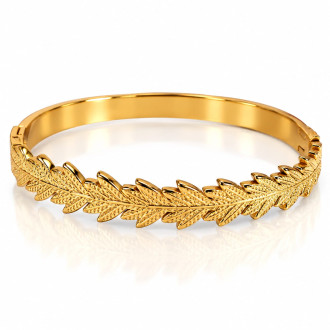 Gold Stainless Steel Leaf Bangle – Elegant Textured Design Gold Stainless Steel Leaf Bangle – Elegant Textured Design
