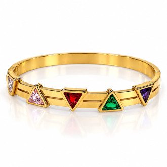 Gold Stainless Steel Bangle with Multi-Colour Triangle Zirconia Gold Stainless Steel Bangle with Multi-Colour Triangle Zirconia