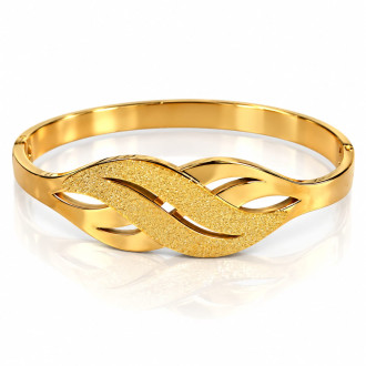 Gold Stainless Steel Infinity Twist Bangle – Textured and Polished Design Gold Stainless Steel Infinity Twist Bangle – Textured and Polished Design