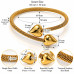 Gold Stainless Steel Double Heart Bangle – Textured Mesh Design Gold Stainless Steel Double Heart Bangle – Textured Mesh Design