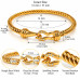 Gold Stainless Steel Twisted Bangle with Zirconia Hook Clasp