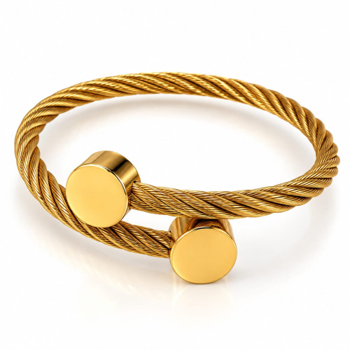 Gold-Tone Stainless Steel Twisted Cable Bangle – Adjustable