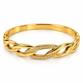Gold-Tone Stainless Steel Bangle with Zirconia – Elegant Intertwined Design Gold-Tone Stainless Steel Bangle with Zirconia – Elegant Intertwined Design