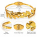 Gold Stainless Steel Leaf Bangle with Zirconia Accents Gold Stainless Steel Leaf Bangle with Zirconia Accents