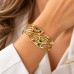 Gold Stainless Steel Double Leaf Bangle with Multi-Colour Zirconia