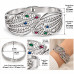Silver-Tone Stainless Steel Leaf Bangle with Multi-Coloured Zirconia – Elegant Nature-Inspired Bracelet