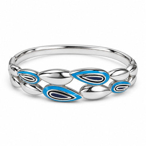 Silver-Tone Stainless Steel Bangle with Blue Enamel Teardrop Design – Elegant Statement Bracelet Silver-Tone Stainless Steel Bangle with Blue Enamel Teardrop Design – Elegant Statement Bracelet