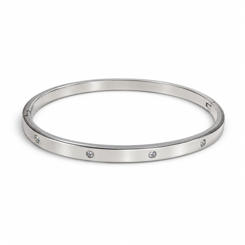 Silver-Tone Stainless Steel Bangle with Zirconia Accents – Minimalist Elegance Silver-Tone Stainless Steel Bangle with Zirconia Accents – Minimalist Elegance