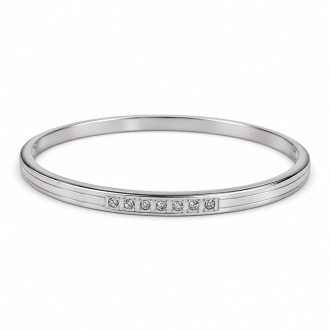 Silver-Tone Stainless Steel Bangle with Zirconia – Delicate Sparkle
