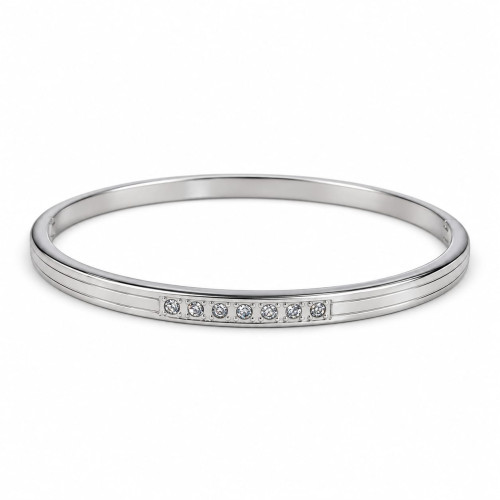 Silver-Tone Stainless Steel Bangle with Zirconia – Delicate Sparkle