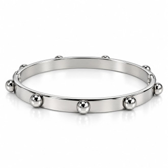 Silver-Tone Stainless Steel Studded Bangle – Modern Minimalist Design