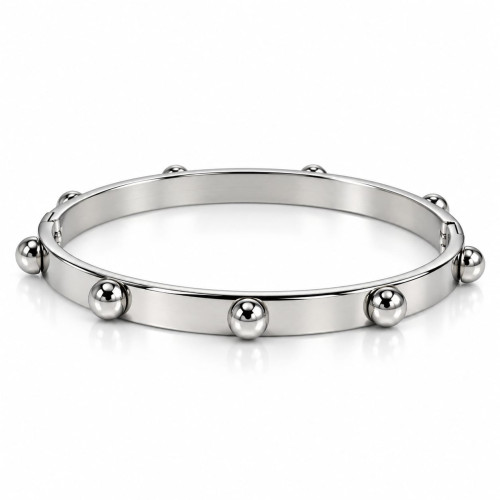 Silver-Tone Stainless Steel Studded Bangle – Modern Minimalist Design