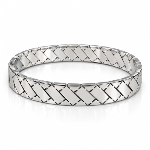 Silver-Tone Stainless Steel Woven Design Bangle Silver-Tone Stainless Steel Woven Design Bangle